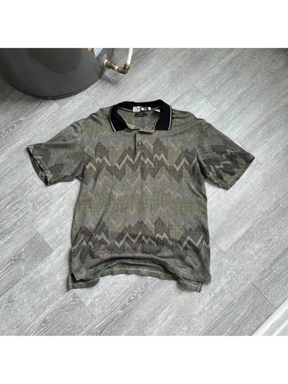 Khaki Green / White / Black 80’s / 90’s “On-Tour” “60’s Two-Ply” Polo Shirt